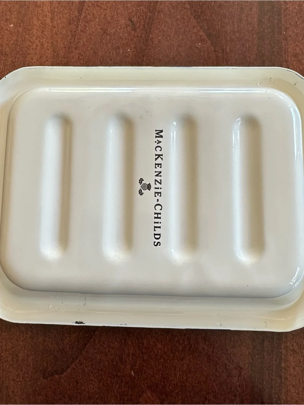 Mackenzie Childs Royal Check Blue & White Enamel Soap Dish